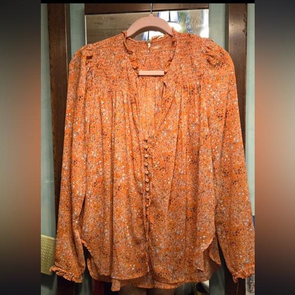 Free People coral Lela long sleeve blouse - Picture 2 of 8